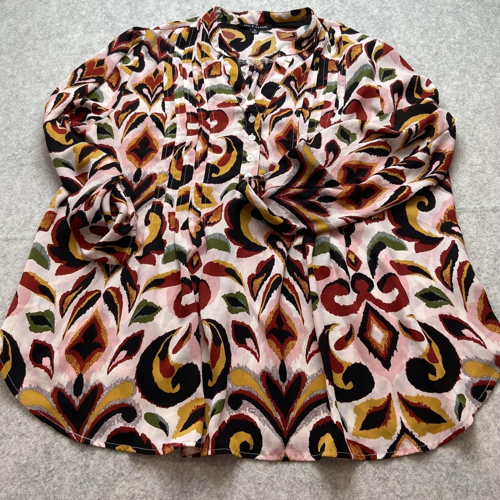 Zac & Rachel Blouse Womens XL Multicolor Paisley Henley Long Sleeve Tunic Top